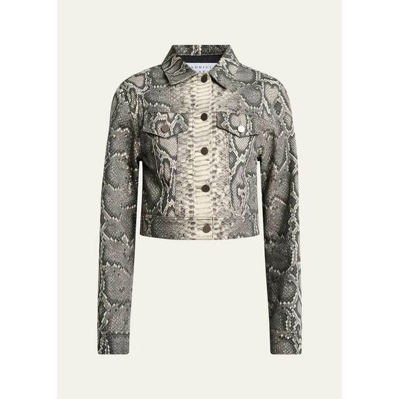 Gabriela Hearst Bronte Snakeskin Print Crop Denim Jacket in Greyscale S - Picture 4 of 4